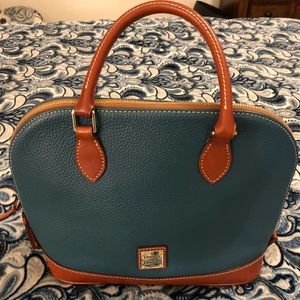 pebble grain teal green satchel &matching wallet.